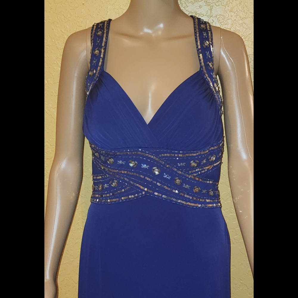 Hailey Logan by Adrianna Papell Formal Gown Navy Silver Sequins & Beading - Picture 3 of 13